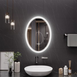 YIDABATH LED Bathroom Mirror with Digital Time & Temperature Display, 20×28 Inch Oval Lighted Mirror, Front & Back Lighting, 3-Color Stepless Dimming, Anti-Fog, Shatter-Proof