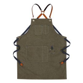 KurtMash Men's Apron (Thick Canvas) Hairdresser DIY Work Gardening Outdoor Camping, green, Free size
