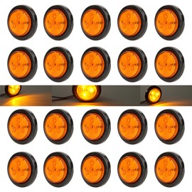 NEW SUN 20pcs Amber 2" Round LED Trailer Lights, Clearance Side Marker Lights 4 Diodes 12V, Waterproof with Grommet & Plug 2 Pin for Trailer, Truck, RV, Camper, Boat, Fender