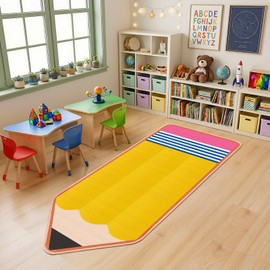 APUDWN Classroom Pencil Rug 7x3 Ft Large Non Slip Teacher Carpet Soft Back to School Floor Mat Yellow Pencil Decorations for First Day Teacher Party Gift Nursery Playroom Homeschool Reading Corner