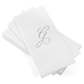 AMERICAN HOMESTEAD Disposable Hand Towels - Silver Foil Monogrammed Guest Napkins - Linen-Like Bathroom Paper Towels for Guests - Perfect Wedding and Party Napkins - 50 Count (Silver G)