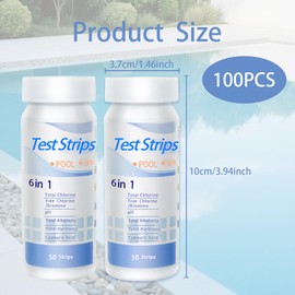 100Pcs Hot Tub 6 In 1 Test Strips, pH Test Strips, PH Tester for Drinking Water, Pool Water Testing Kit for Chlorine, Bromine, Hardness, Cyanuric Acid, PH and Total Alkalinity
