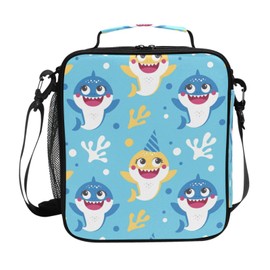 BOENLE Cute Shark Kids Lunch Box Boys Girls Insulated Lunch Bag Reusable Thermal Cooler Tote Portable Shoulder Strap School Picnic