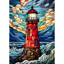 QENSPE 5D Diamond Painting Kits for Adults, Lighthouse Diamond Art Kits Full Drill Colorful Diamond Dots Kit for Beginners, DIY Crystal Picture Art for Home Wall Decor 30x40cm / 12x16 inch