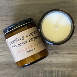 Freshly Signed Divorce Papers Infused With Freedom | Premium Soy Wax Candle | The Snarky Mermaid | Amber Jar Candle | Made in USA | Snarky Candles | Scented Candles For Women And Men