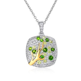 AGRULE 1.2 Ct.t.w Gemstone Necklace for Women 925 Sterling Silver Classic Cushion Chrome Diopside Jewelry Green Tree of Life Pendant Necklace for Lover Grandma