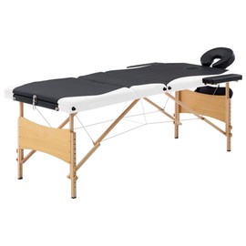 vidaXL Foldable 3-Zone Massage Table - Adjustable, Comfortable, Portable, Easy to Clean, Black and White, Made from Durable Wood and PVC Leather
