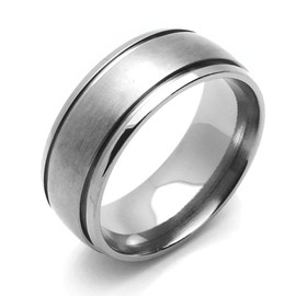 DoubleAccent 8MM Comfort Fit Titanium Wedding Band Beveled Edges Grooved Dome Ring (Size 7 to 14) Size 8.5