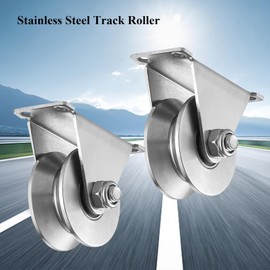 Stainless Steel V Groove Roller Gate Track Roller Heavy Duty Sliding Gate Wheels Double Bearing Garage Door Pulley Solid Bracket Plate Casters for Rolling Gate Industrial Machines