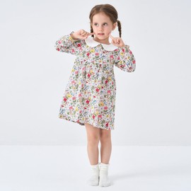 pureborn Baby Toddler Girls Woven Dress Long Sleeve Spring Fall Playwear Dresses White Green Floral 18-24 Months