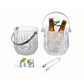 Crystal Ice Bucket,Wine Buckets for Parties, Ice Container Bucket Portable Beverage Champagne Chilling Bucket Cooler with Handle and ice Tongs for Wine Party Event Home Bar Champagne, Pack 2