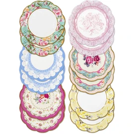 Talking Tables Pack of 12 - Size 17cm, 6.7" Tea Party Vintage Floral Paper Plates Small | Truly Scrumptious Party Plates | Great For Birthday Party, Baby Shower, Wedding And Anniversary | 12 Pack
