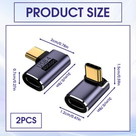 2Pcs USB C 90 Degree Adapter, 40Gbps 100W USB C Male to Female Adapter Right Angle 8K@60Hz Data Transfer Connector Compatible with Thunderbolt 4/3,Steam Deck,etc