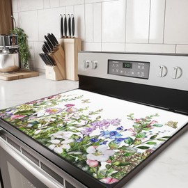 Stove Top Cover for Electric Stove,Butterfly Lavender Heat Resistant Glass Cooktop Cover,Flowers Leaves Multipurpose/Counter/Washer Top Protector,Dishwasher Safe Natural Rubber(28"x19.5")