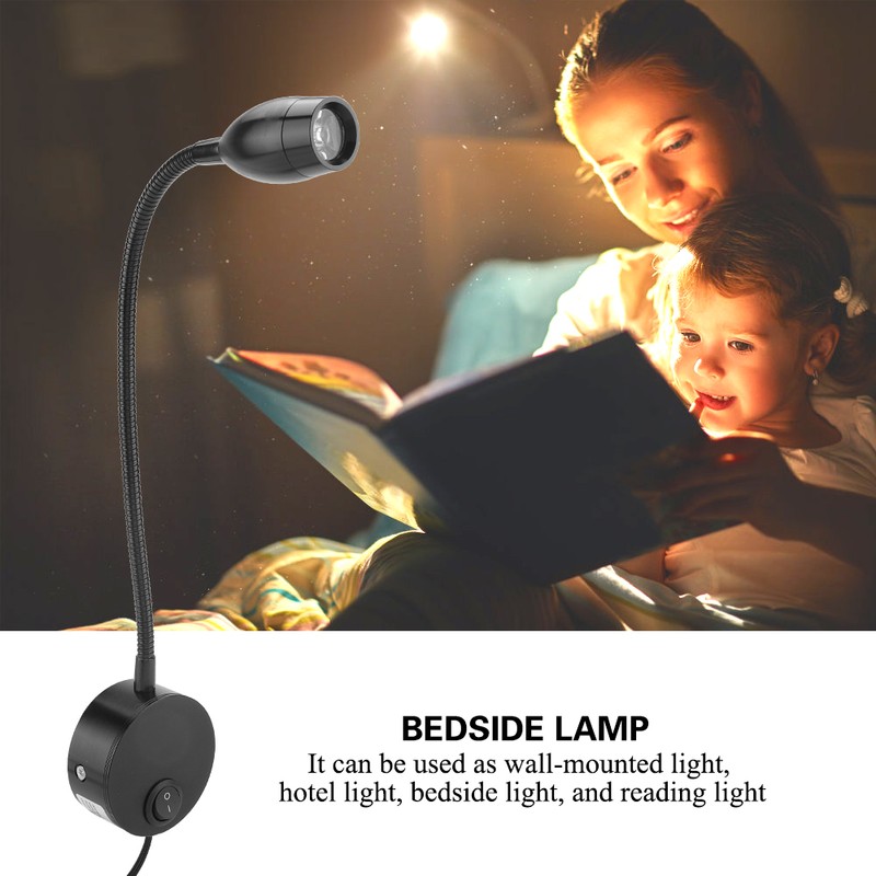 Black Durable Adjustable Bedside LED Light Lamp for Hotel Bedroom