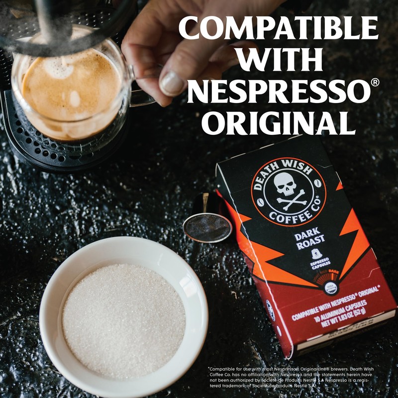 Death Wish Coffee, Capsules Compatible with Nespresso Original Machines, Dark
