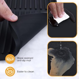 Silicone Coffee Mat with Raised Edges, 20'' X 12'', Coffee Bar Mat for Countertops, Coffee Bar Accessories Fit Under Coffee Maker Espresso Machine, Dish Drying Mat (BLACK)