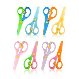 GAUENEEN 8 Pack Plastic Safety Scissors, Preschool Training Scissors, Children Safety Learning Scissors Spring Scissors for Toddler Arts and Paper Craft Supplies