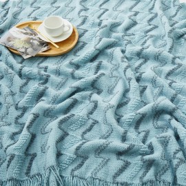 Counfeisly Fluffy Knitted Fringe Blue Throw Blanket, Lightweight Soft Cozy for Bed Sofa Chair Throw Blankets, 50" x 60"