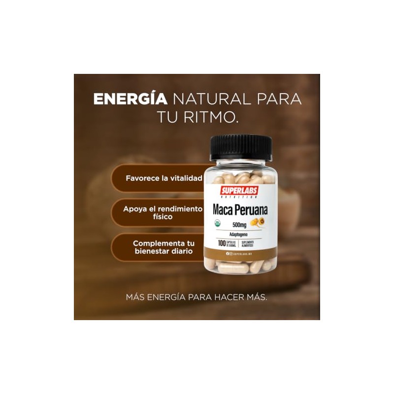 Superlabs Nutrition Maca 500mg 100 capsulas | Energía y Vitalidad