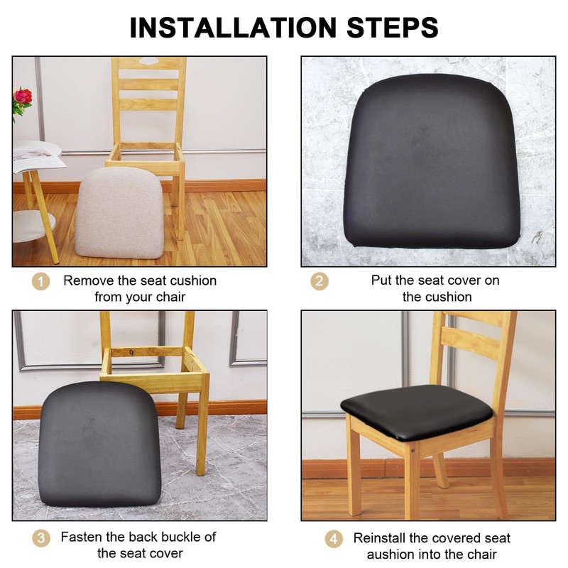Leather Stretch Chair Seat Covers with Elastic Ties,Waterproof Dining Room