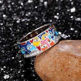 Fashion Evil Eye Ring for Women Her Colorful Enamel Chunky Statement Aesthetic Rings 925 Silver Blue Hamsa CZ Dainty Colorful Eyes Ojo Rings Lucky Protection Jewelry Gifts(8#)