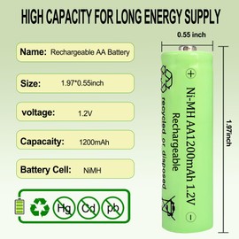 Zsolarigt Solar Battery NI-MH AA 1200mAh 1.2V, 10 Packs Double A Rechargeable Batteries for Household Devices, Outdoor Solar Yard Lights, Pre-Charged