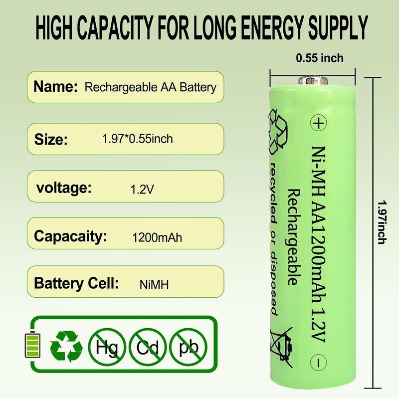 Solar Batteries NI-MH AA 1200mAh 1.2V 10Pcs for Home Device