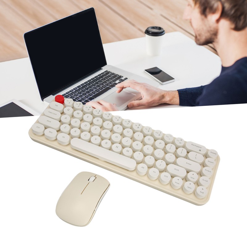 Wireless Keyboard Mouse Combo Mini Portable Retro Silent 2.4G Wireless