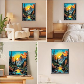 MEIYUDA Paint by Numbers Adults with Frame Mountains, DIY Landscape Digital Oil Painting Set on Canvas, Artwork for Home Decoration, Gift, 30 x 40 cm