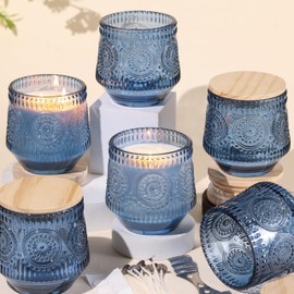 LAMORGIFT 13.5OZ Blue Glass Candle Jars for Making Candles, 6 Pack - Unique Empty Candle Jars Bulk with Bamboo Lids and Candle Making Accessories, Candle Vessels Containers for Candle Making