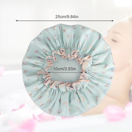 3Pcs Shower Cap Waterproof Elastic Bath Cap Double Layers Bath Hair Cap Bath Hats Reusable Shower Hat Washable Hair Cap Bathing Hat Heart Pattern for Women Kids Girl Salon Spa Black Pink Green