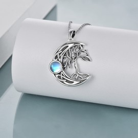 YAFEINI Tree of Life Necklace Sterling Silver Moonstone Tree of Life Pendant Jewellery for Women Girls Gifts, Not known.