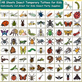 CHARLENT 148 Individually Sheets Bug Temporary Tattoos for Kids - Insect Tattoos for Kids Birthday Party Supplies Goodie Bag Fillers