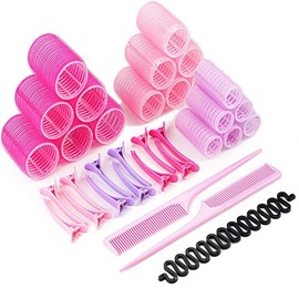 Juego de Tubos para Cabello Rulos para Cabello Juego de Rodillos de Velcro con Accesorios Rizador Pelo sin Calor Rodillos de Velcro 3 Tamaños (33 Pcs)