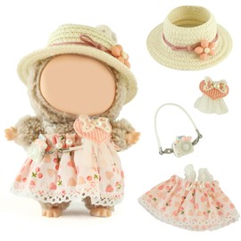 SunsprieJoy - Conjunto de 4 piezas para muñecas de arte de 17 cm, mini ropa a cuadros con sombrero, playera, overol arcoíris y correa de campana, estilos de mezcla y combinación, regalo de