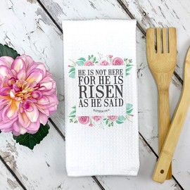 CANARY ROAD "He Is Risen" Easter Kitchen Towel – Waffle Weave, Lint-Free, Super Absorbent, Christian Spring Decor Hostess Gift, Adult Easter Basket, Religious Easter Decor