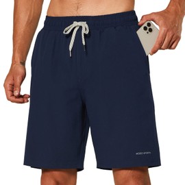 HODOSPORTS Mens Swim Trunks with Compression Liner 9 Inch Quick Dry Swim Shorts with Pockets Swim Suit Navy