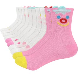 KOOOGEAR 5 Pairs Girls Kids Thin Cotton Socks White Soft Breathable Sports School Socks 3-12 Years