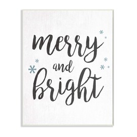 Stupell Industries Festive Merry and Bright Winter Phrase Snowflakes, Design by Anna Quach Wall Plaque, 13 x 19, Off- White