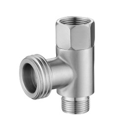 Stanweemix 3/8 x 1/2 Adapter T Connector, ADD-A-Tee Adapter 3 Way Valve 3/8 Tee Compression, Stainless Steel Splitting Water Supply T Pipe Fitting for Bidet Hose, Angle Stop Valve T Connector