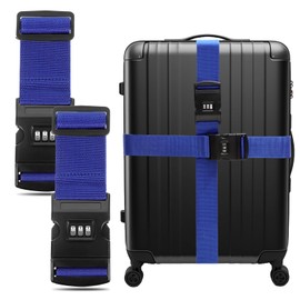 Pack of 2 Suitcase Strap, Adjustable Luggage Strap, Travel Luggage Strap with Combination Lock, Suitcase, Safety Belt for Business Trip, Travel, Moving (Blue)