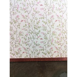 Brodnax Prints Dollhouse Wallpaper Brodnax Green & Cream Leaves "Cherry Blossom" 1:12 Scale