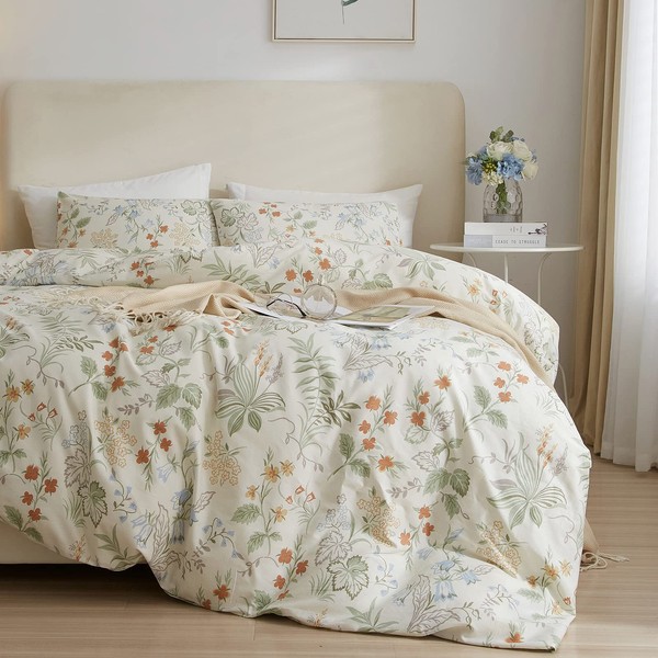mixinni Floral Comforter Sets King Size Bed Fluffy Green Leaves