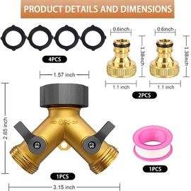MLUOTALY Brass Y Type Hose Connector, 3/4" Garden Hose Splitter with 2 Threaded Faucet Adapter, Sink Valve Diverter, 2 Way Connector Distributor for Outdoor, Garden, Courtyard, Lawn, Kitchen