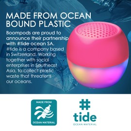 Boompods Portable Mini Bluetooth Speaker with Lights - Sustainable Soundflare, Loud Wireless Outdoor Party Speakers, IPX6 Waterproof Shower Speaker - Pink