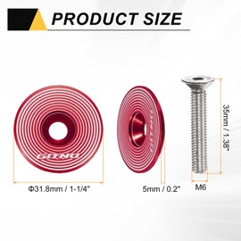 HARFINGTON Headset Stem Top Cap 1-1/4 Aluminum Alloy Cycling Headset Cover Stem with M6 Bolt for Mountain Bike Road Bicycle MTB, Red