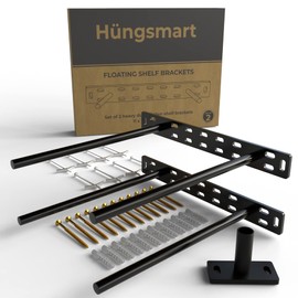 Set of 2 Floating Shelf Brackets 11 inch Multiple Mounting Location Baseplate/Heavy Duty Black Painted Mild Steel Bracket Hidden Wall Shelves Support Hardware Mount Kitchen/Nursery Decor(10 inch Rods)