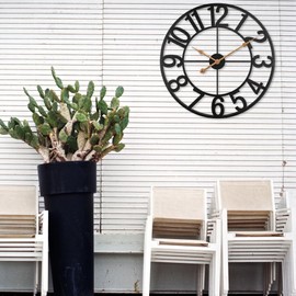 Extra Large 30 Inch Outdoor Wall Clock, Black Metal Modern Minimalist Battery Operated Silent Clock for Patio, Pool, Garden, Living Room, Kitchen, Office, Bedroom Decor with Easy to Read Numbers