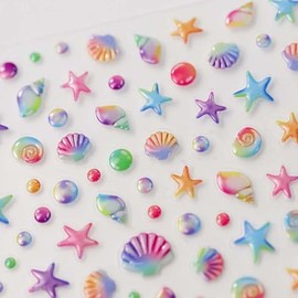 3PCS Colorful 5D Flowers Jelly Nail Stickers, Colorful Self Adhesive Jelly Nail Art Stickers, Flowers Star Moon Shell Pattern Jelly Nail Decals for Women Girls Kids